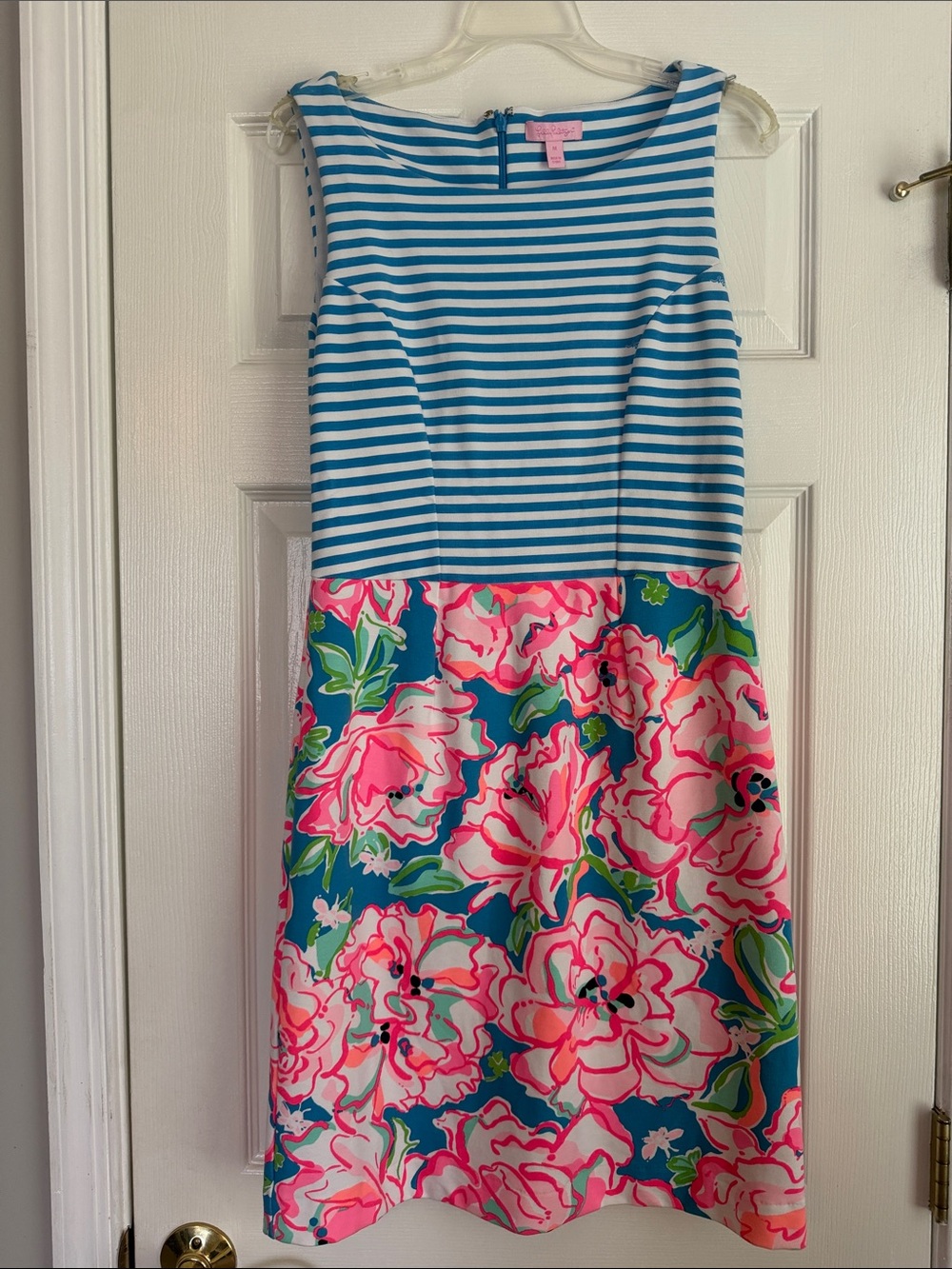 Lilly Pulitzer Blue Stripe Top Pink Floral Midi Dress